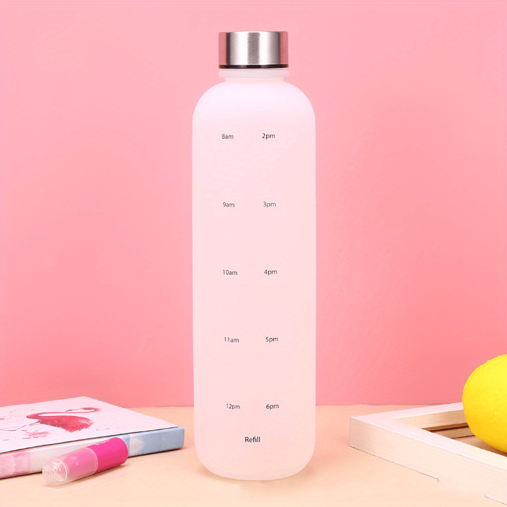 1L Frosted Motivational Water Bottle with Time Marker – Leakproof Gradient Fitness Sports Bottle