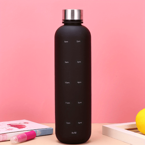 1L Frosted Motivational Water Bottle with Time Marker – Leakproof Gradient Fitness Sports Bottle