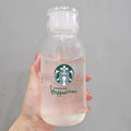 Starbucks 300ml Clear Glass Water Bottle, Minimalist Frappuccino Print, Leakproof Cap, Portable for Daily Use starbucks cup