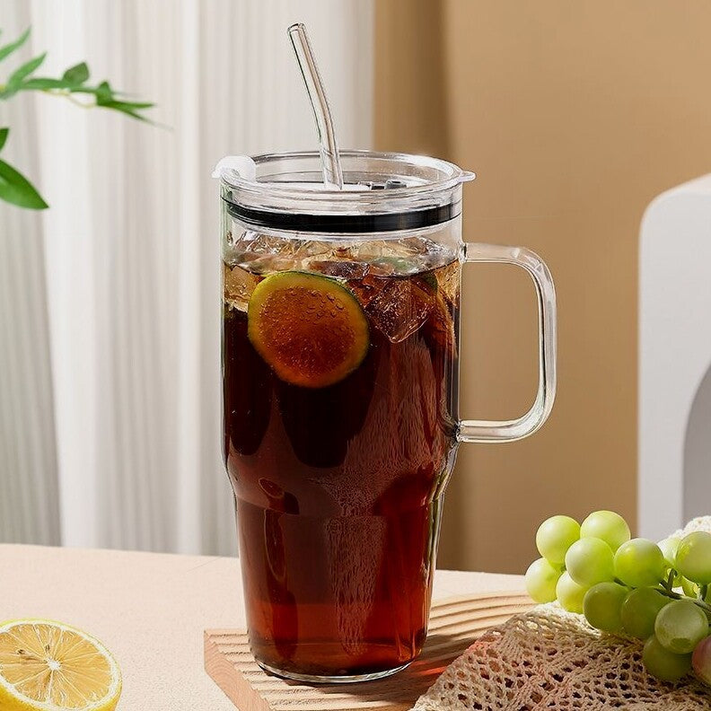 40oz Glass Tumbler with Handle & Straw