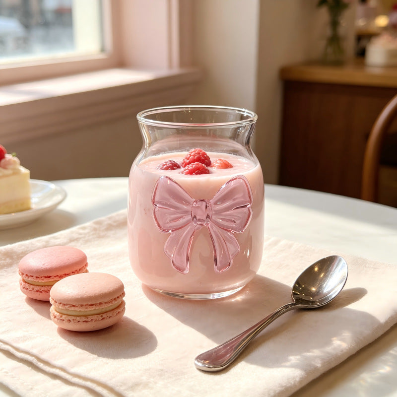 Cute Pink Bow Glass Cup – Aesthetic Drinking Glass