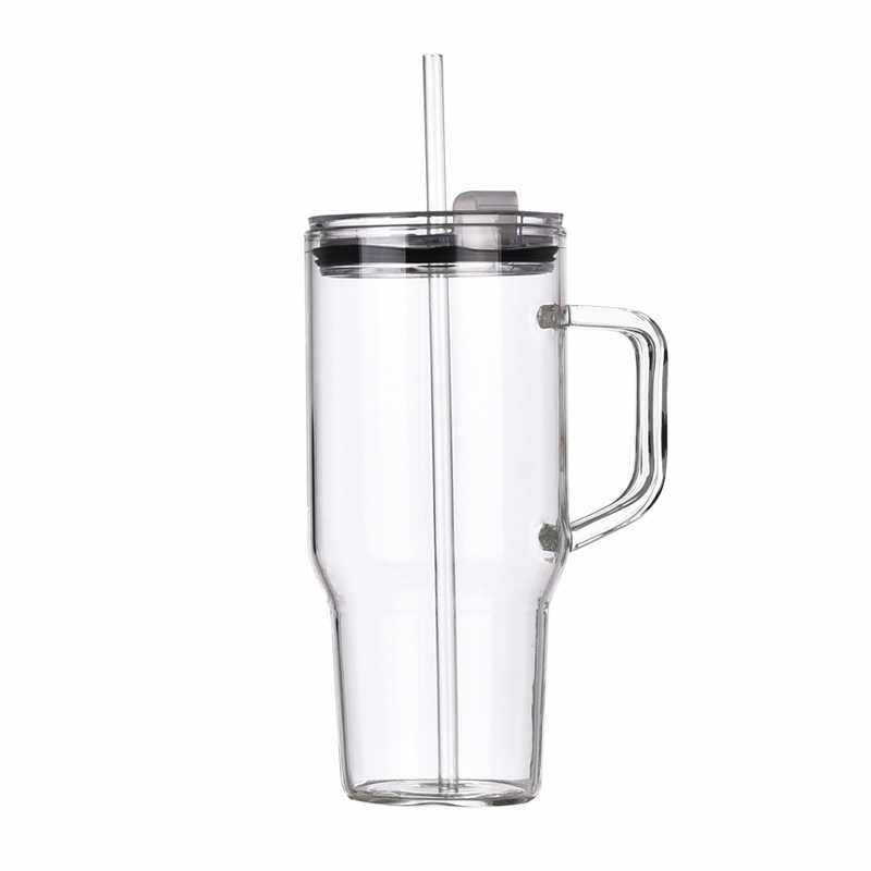 40oz Glass Tumbler with Handle & Straw