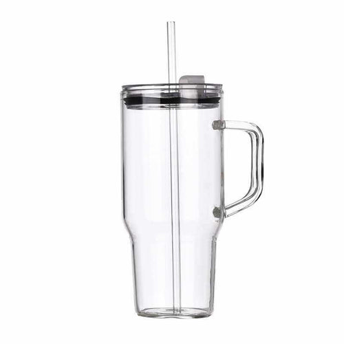 40oz Glass Tumbler with Handle & Straw
