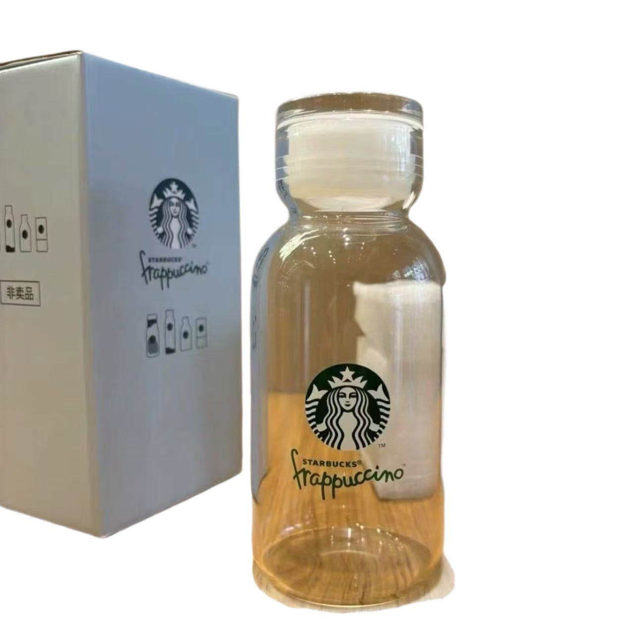 Starbucks 300ml Clear Glass Water Bottle, Minimalist Frappuccino Print, Leakproof Cap, Portable for Daily Use starbucks cup