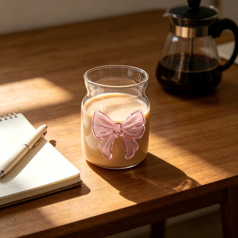 Cute Pink Bow Glass Cup – Aesthetic Drinking Glass