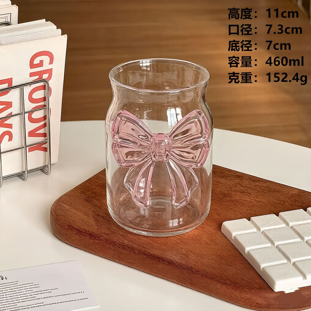Cute Pink Bow Glass Cup – Aesthetic Drinking Glass