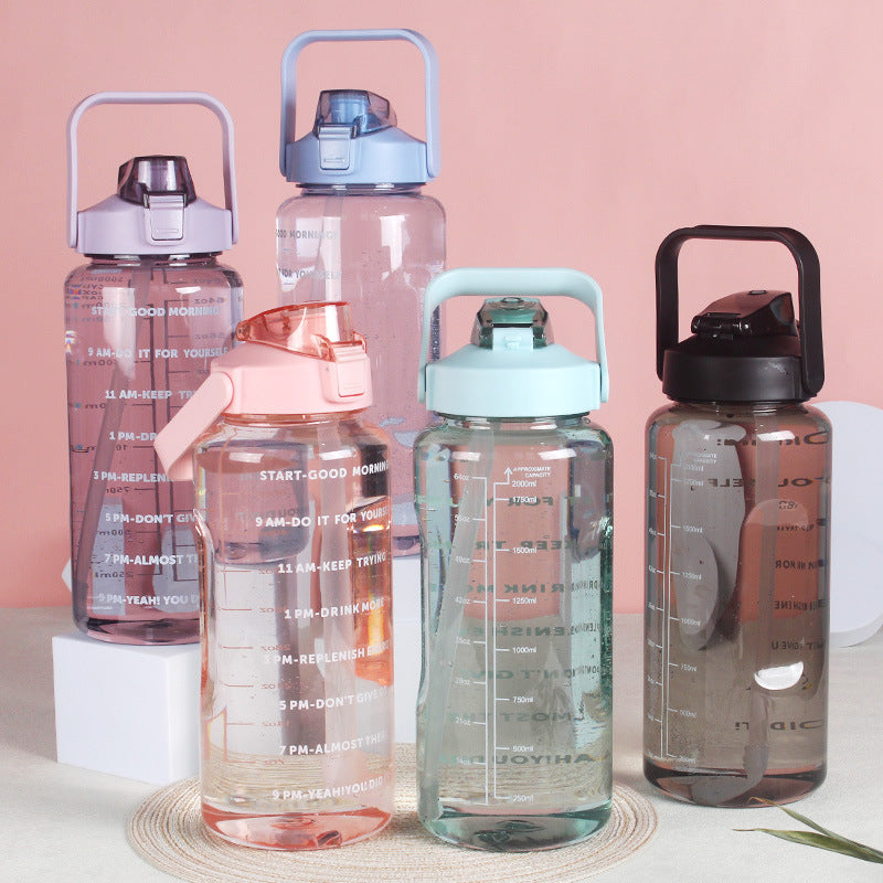 2L Motivational Water Bottle with Time Marker & Carry Handle