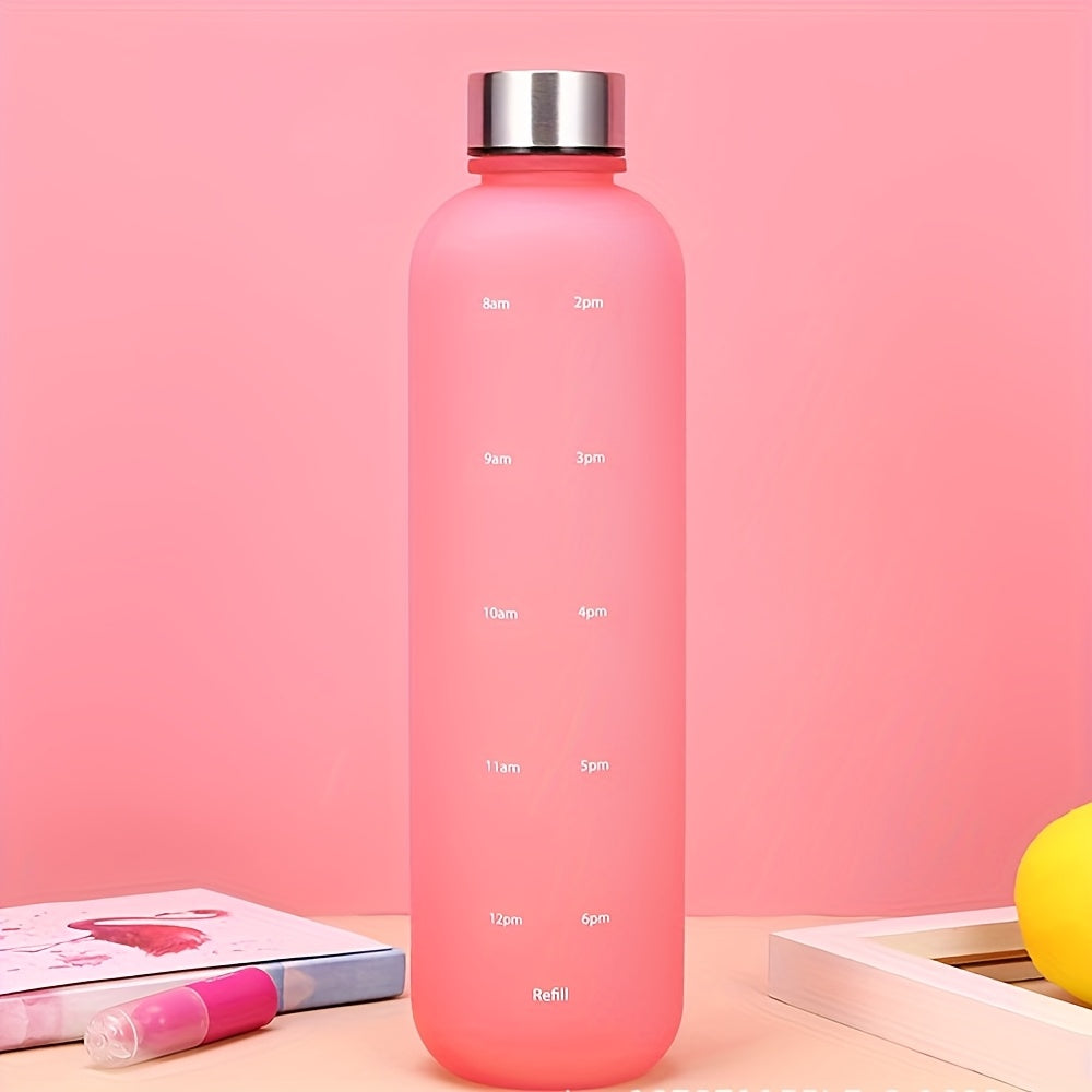 1L Frosted Motivational Water Bottle with Time Marker – Leakproof Gradient Fitness Sports Bottle